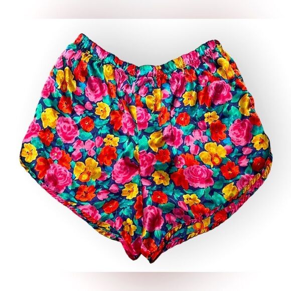 Victoria’s Secret 90s Gold Label Cheeky Satin Floral Shorts in Multicolor sz M - Picture 1 of 5